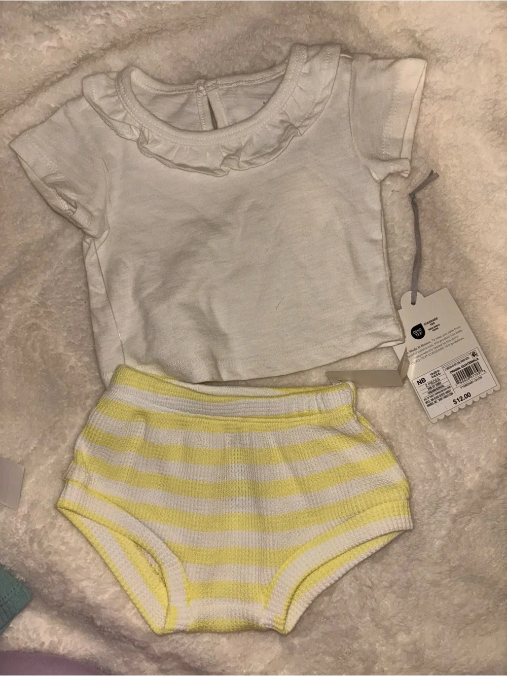 cloud island White Tee & Aqua/Yellow Shorts 2-Piece Set